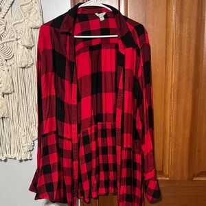 Cato’s Red and Black Plaid Long Shirt